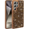 Samsung Galaxy S25 Ultra ile Uyumlu Kılıf Parlak Taşlı Tasarım Zore Pırlanta Kapak - Gold