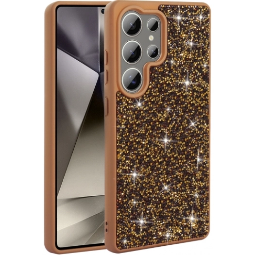 Samsung Galaxy S25 Ultra ile Uyumlu Kılıf Parlak Taşlı Tasarım Zore Pırlanta Kapak - Gold