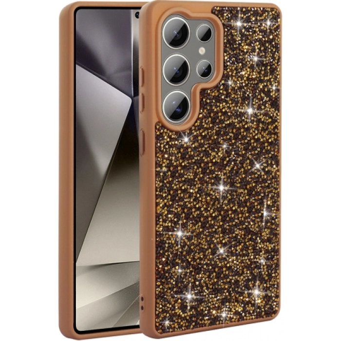 Samsung Galaxy S25 Ultra ile Uyumlu Kılıf Parlak Taşlı Tasarım Zore Pırlanta Kapak - Gold