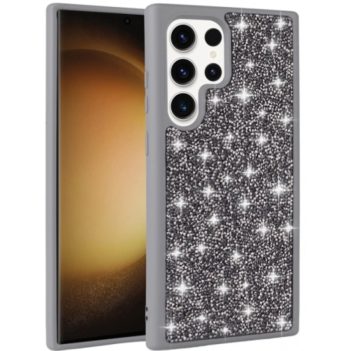 Samsung Galaxy S25 Ultra ile Uyumlu Kılıf Parlak Taşlı Tasarım Zore Pırlanta Kapak - Gri