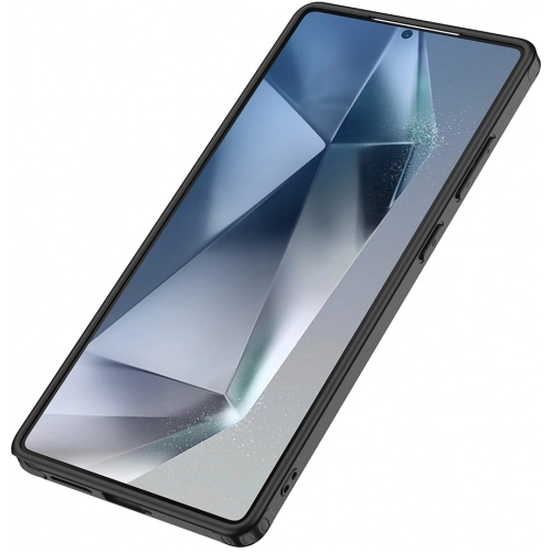 Samsung Galaxy S25 Ultra Kılıf Arkası Şeffaf Kenarları Silikon Lüks Roll Kapak - Siyah