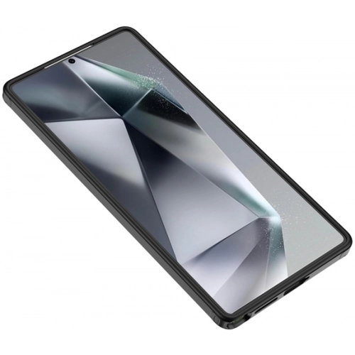 Samsung Galaxy S25 Ultra Kılıf Arkası Şeffaf Kenarları Silikon Lüks Roll Kapak - Siyah