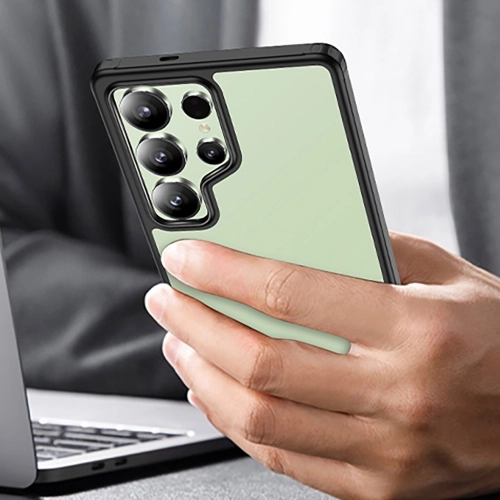 Samsung Galaxy S25 Ultra Kılıf Arkası Şeffaf Kenarları Silikon Lüks Roll Kapak - Siyah