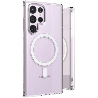 Samsung Galaxy S25 Ultra Kılıf Magsafe Şarj Özellikli Şeffaf Sert PC Embos Kapak - Şeffaf