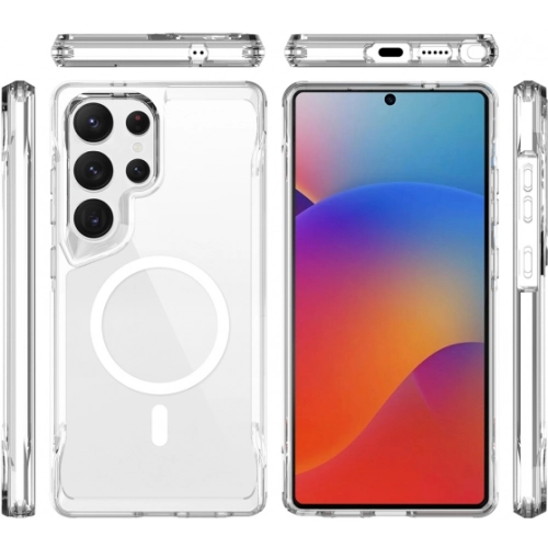 Samsung Galaxy S25 Ultra Kılıf MagSafe Özellikli TPU Kenarları Esnek T-Max Kapak - Şeffaf