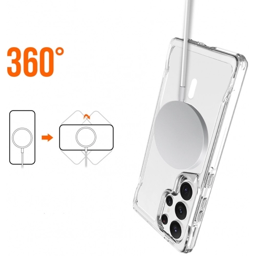 Samsung Galaxy S25 Ultra Kılıf MagSafe Özellikli TPU Kenarları Esnek T-Max Kapak - Şeffaf