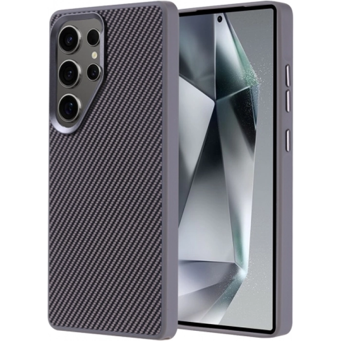 Samsung Galaxy S25 Ultra Kılıf Magsafe Şarj Özellikli Karbon Fiber Görünümlü TPU Zore Troy Kapak - Gri