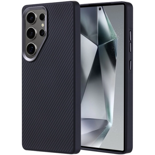 Samsung Galaxy S25 Ultra Kılıf Magsafe Şarj Özellikli Karbon Fiber Görünümlü TPU Zore Troy Kapak - Siyah