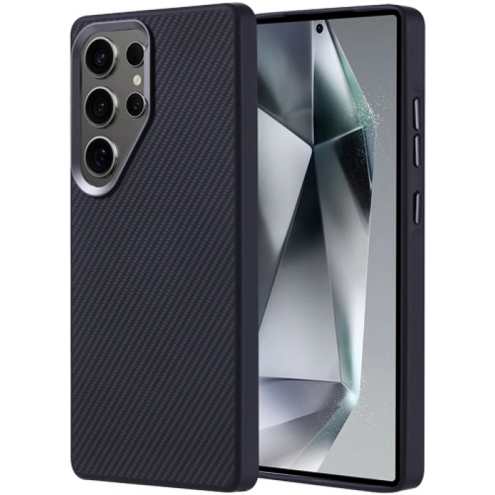 Samsung Galaxy S25 Ultra Kılıf Magsafe Şarj Özellikli Karbon Fiber Görünümlü TPU Zore Troy Kapak - Siyah