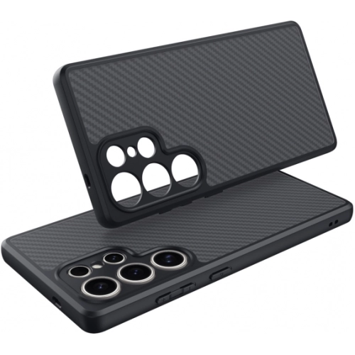 Samsung Galaxy S25 Ultra Kılıf Magsafe Şarj Özellikli Karbon Fiber Tasarımlı Zore Elnino Kapak - Siyah