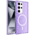 Samsung Galaxy S25 Ultra Kılıf Magsafe Şarj Özellikli Parlayan Simli Saydam Renkli Allstar Kapak - Mor
