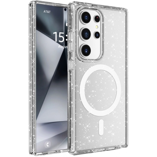 Samsung Galaxy S25 Ultra Kılıf Magsafe Şarj Özellikli Parlayan Simli Saydam Renkli Allstar Kapak - Şeffaf