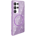 Samsung Galaxy S25 Ultra Kılıf Magsafe Şarj Özellikli Parlayan Simli Silikon Okso Kapak - Koyu Mor