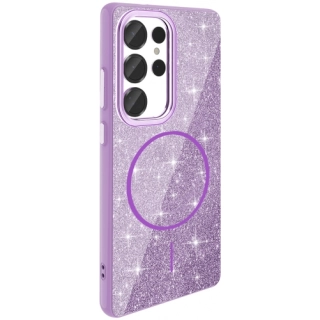 Samsung Galaxy S25 Ultra Kılıf Magsafe Şarj Özellikli Parlayan Simli Silikon Okso Kapak - Koyu Mor