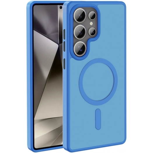 Samsung Galaxy S25 Ultra Kılıf Magsafe Şarj Özellikli Renkli Mat Arka Yüzey Sio Kapak - Mavi