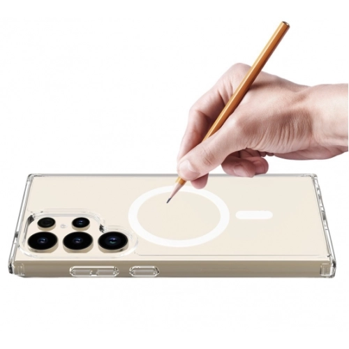 Samsung Galaxy S25 Ultra Kılıf Magsafe Şarj Özellikli Şeffaf Sert PC Embos Kapak - Şeffaf