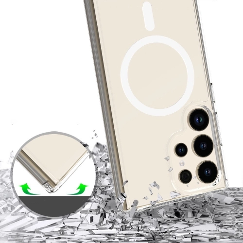 Samsung Galaxy S25 Ultra Kılıf Magsafe Şarj Özellikli Şeffaf Sert PC Embos Kapak - Şeffaf