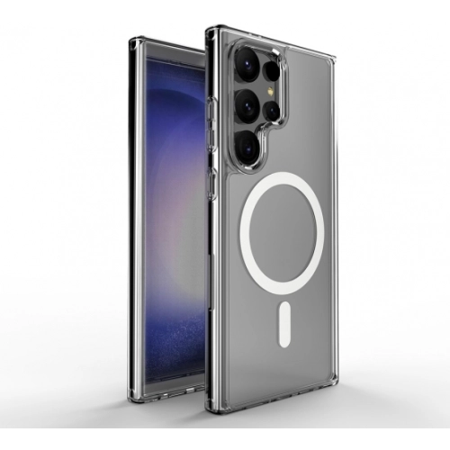 Samsung Galaxy S25 Ultra Kılıf Magsafe Şarj Özellikli Şeffaf Sert PC Embos Kapak - Şeffaf