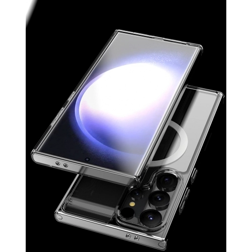 Samsung Galaxy S25 Ultra Kılıf Magsafe Şarj Özellikli Şeffaf Sert PC Embos Kapak - Şeffaf