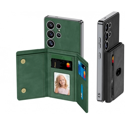 Samsung Galaxy S25 Ultra Kılıf Magsafe Şarj Özellikli Suni Deri Tasarımlı Kıpta Ayrılabilen Kartlıklı Kapak - Siyah