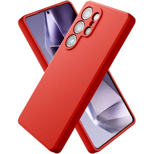 Samsung Galaxy S25 Ultra Kılıf Silikon Mat Esnek Kamera Korumalı Biye Kapak - Kırmızı