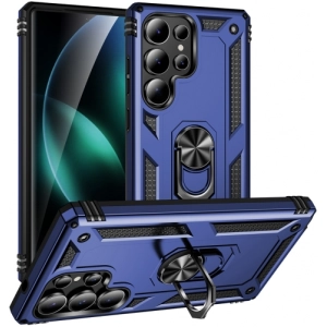 Samsung Galaxy S25 Ultra Kılıf Silikon Zırhlı Standlı Yüzüklü Mıknatıslı Tank Kapak - Mavi