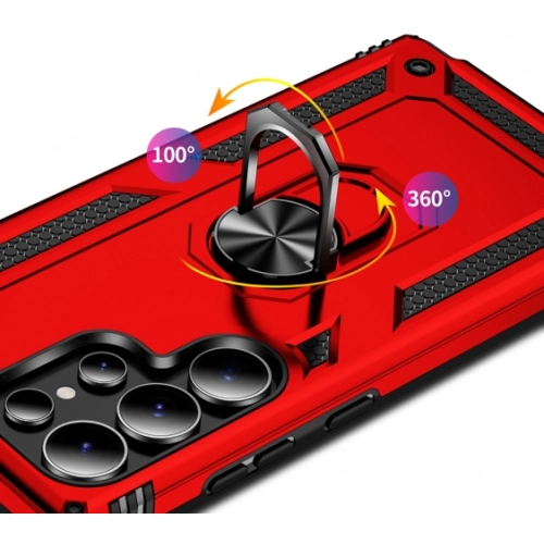 Samsung Galaxy S25 Ultra Kılıf Silikon Zırhlı Standlı Yüzüklü Mıknatıslı Tank Kapak - Mavi