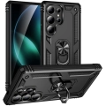 Samsung Galaxy S25 Ultra Kılıf Silikon Zırhlı Standlı Yüzüklü Mıknatıslı Tank Kapak - Siyah