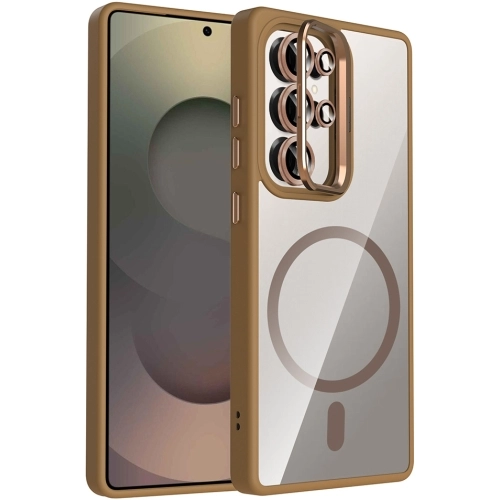 Samsung Galaxy S25 Ultra Kılıf Standlı ve Kamera Lens Hediyeli M-Safe Şarj Özellikli Etro Kapak - Desert Titanyum