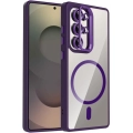 Samsung Galaxy S25 Ultra Kılıf Standlı ve Kamera Lens Hediyeli M-Safe Şarj Özellikli Etro Kapak - Koyu Mor