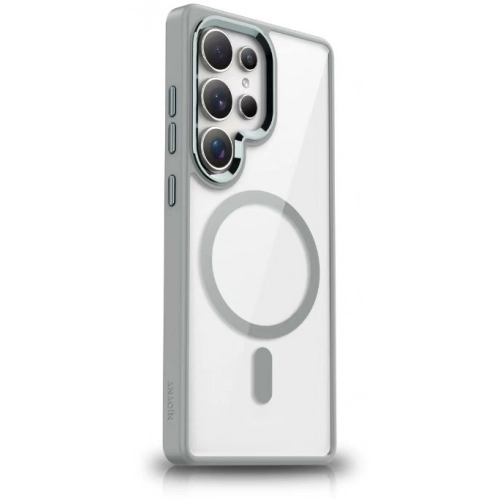 Samsung Galaxy S25 Ultra Kılıf Wireless Şarj Özellikli Zore Krom Magsafe Silikon Kapak - Gri