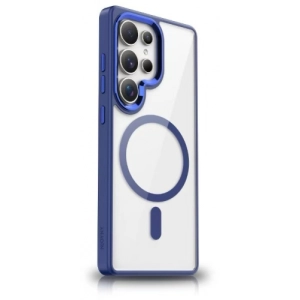 Samsung Galaxy S25 Ultra Kılıf Wireless Şarj Özellikli Zore Krom Magsafe Silikon Kapak - Lacivert