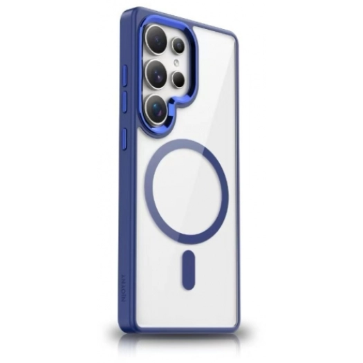 Samsung Galaxy S25 Ultra Kılıf Wireless Şarj Özellikli Zore Krom Magsafe Silikon Kapak - Lacivert