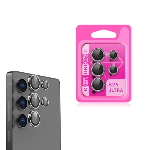 Samsung Galaxy S25 Ultra Lens Kamera Koruyucu Taşlı Parmak İzi Bırakmaz CL-06 - Siyah