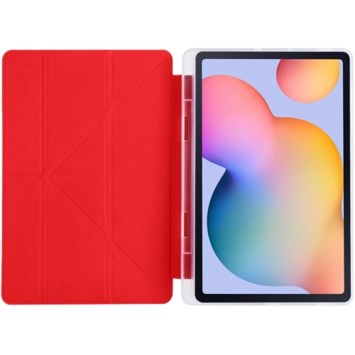 Samsung Tab A S6 Lite (P610) Tablet Kılıfı Standlı Tri Folding Kalemlikli Silikon Smart Cover - Kırmızı