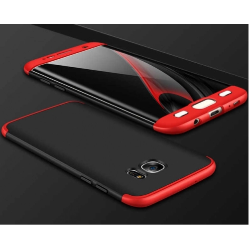 Samsung Galaxy S7 Edge Kılıf 3 Parçalı 360 Tam Korumalı Rubber AYS Kapak - Kırmızı - Siyah