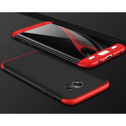 Samsung Galaxy S7 Edge Kılıf 3 Parçalı 360 Tam Korumalı Rubber AYS Kapak  - Kırmızı - Siyah