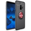 Samsung Galaxy S9 Kılıf Renkli Silikon Yüzüklü Standlı Auto Focus Ravel Kapak - Kırmızı - Siyah