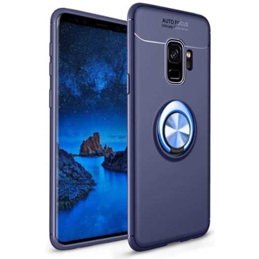 Samsung Galaxy S9 Kılıf Renkli Silikon Yüzüklü Standlı Auto Focus Ravel Kapak - Mavi