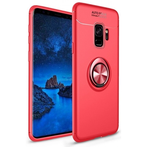 Samsung Galaxy S9 Kılıf Renkli Silikon Yüzüklü Standlı Auto Focus Ravel Kapak - Kırmızı