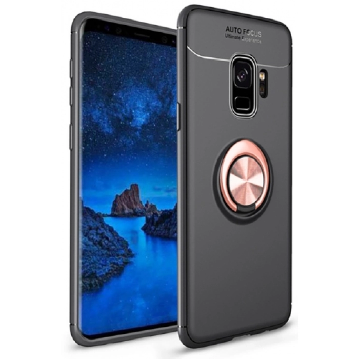 Samsung Galaxy S9 Kılıf Renkli Silikon Yüzüklü Standlı Auto Focus Ravel Kapak - Rose Gold