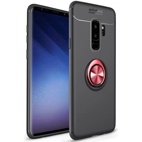 Samsung Galaxy S9 Plus Kılıf Renkli Silikon Yüzüklü Standlı Auto Focus Ravel Kapak - Kırmızı - Siyah