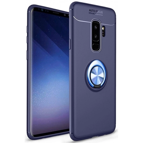 Samsung Galaxy S9 Plus Kılıf Renkli Silikon Yüzüklü Standlı Auto Focus Ravel Kapak - Mavi