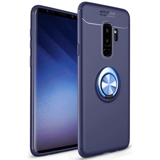 Samsung Galaxy S9 Plus Kılıf Renkli Silikon Yüzüklü Standlı Auto Focus Ravel Kapak - Mavi