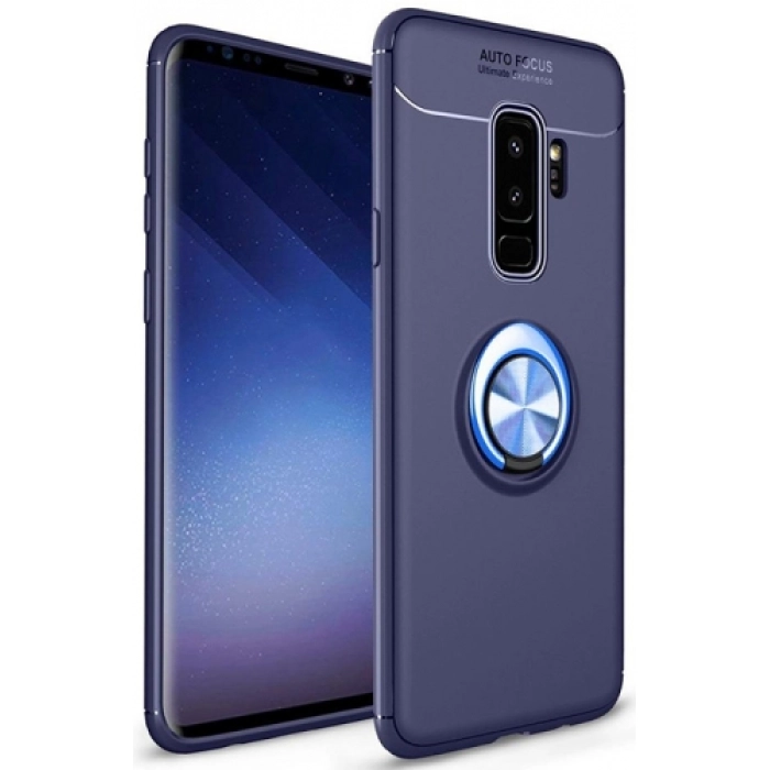 Samsung Galaxy S9 Plus Kılıf Renkli Silikon Yüzüklü Standlı Auto Focus Ravel Kapak - Mavi
