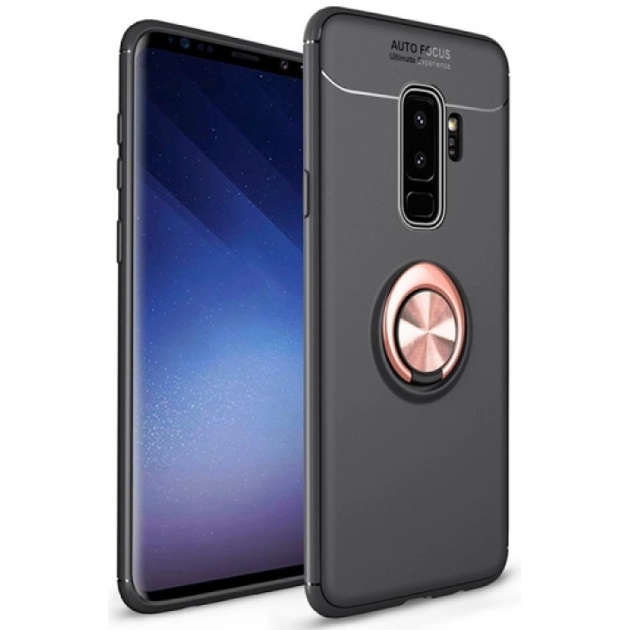 Samsung Galaxy S9 Plus Kılıf Renkli Silikon Yüzüklü Standlı Auto Focus Ravel Kapak - Rose Gold
