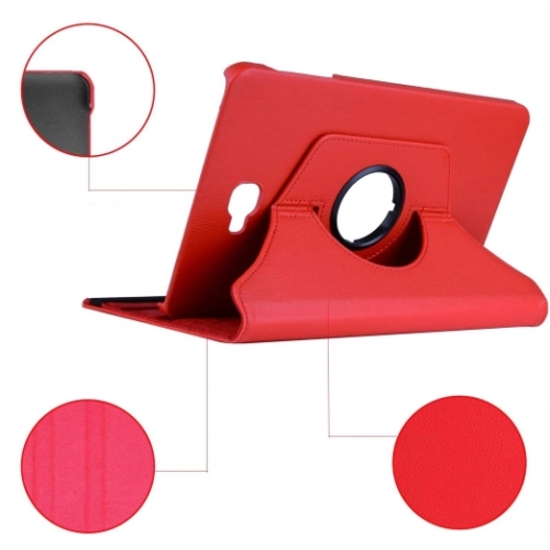 Samsung Galaxy Tab A 10.1 (T580) Tablet Kılıfı 360 Derece Dönebilen Standlı Kapak - Kırmızı