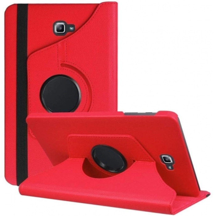 Samsung Galaxy Tab A 10.1 (T580) Tablet Kılıfı 360 Derece Dönebilen Standlı Kapak - Kırmızı