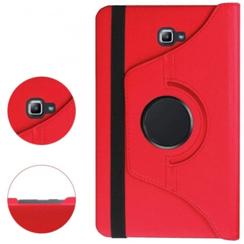 Samsung Galaxy Tab A 10.1 (T580) Tablet Kılıfı 360 Derece Dönebilen Standlı Kapak - Kırmızı