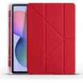 Samsung Galaxy Tab A7 T500 Tablet Kılıfı Standlı Tri Folding Kalemlikli Silikon Smart Cover - Kırmızı